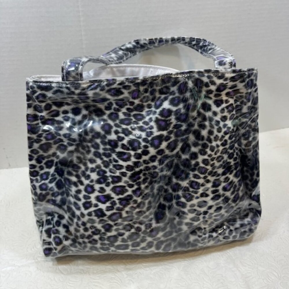 VTG Animal Print Fabric Vinyl Plastic Tote Novelty Beach Everyday Bag 10.5"x9"